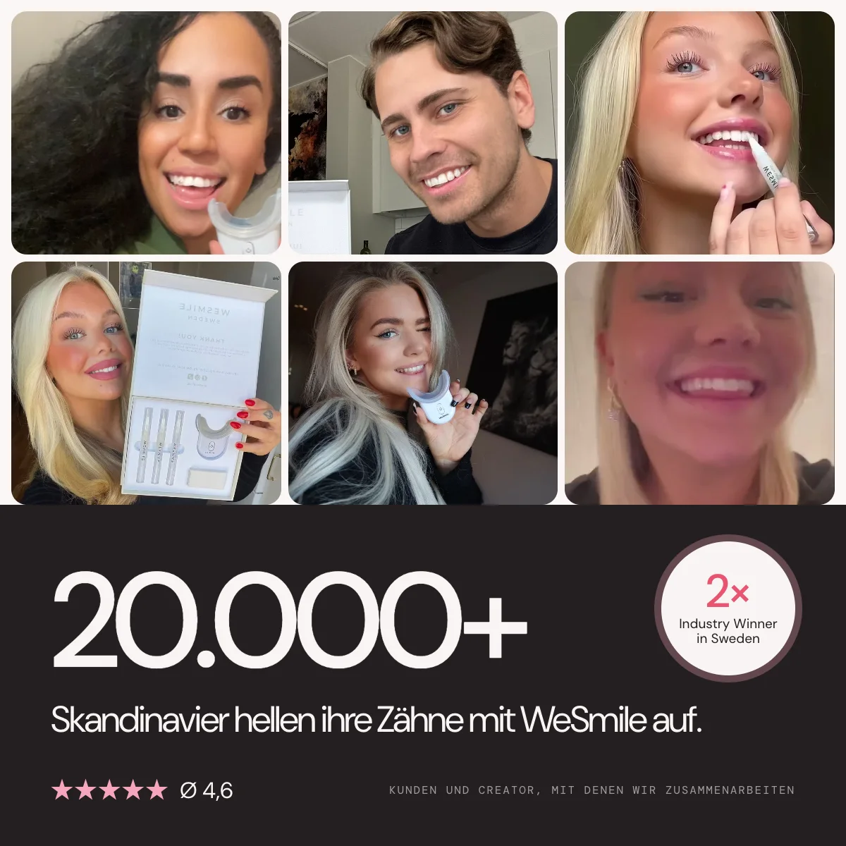 Über 20.000 Skandinavier bleachen mit WeSmile. Durchschnitt 4,6 aus 123 Bewertungen. 2× Branchensieger in Schweden